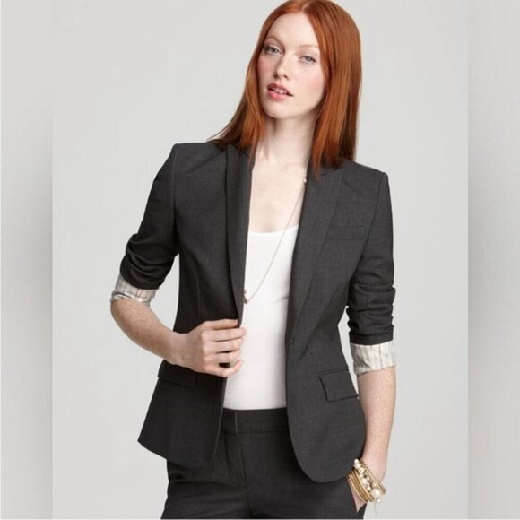 Theory Gabe B Gray Wool Blend Single Breasted Blazer Classic Neutral, size 6 - Picture 1 of 15
